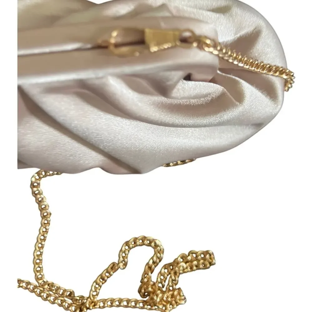 Kelly & Katie Evening Bag Pleated Clutch Satin Champagne Gold Rhinestone Chain